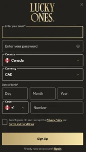 how to register at luckyones casino
